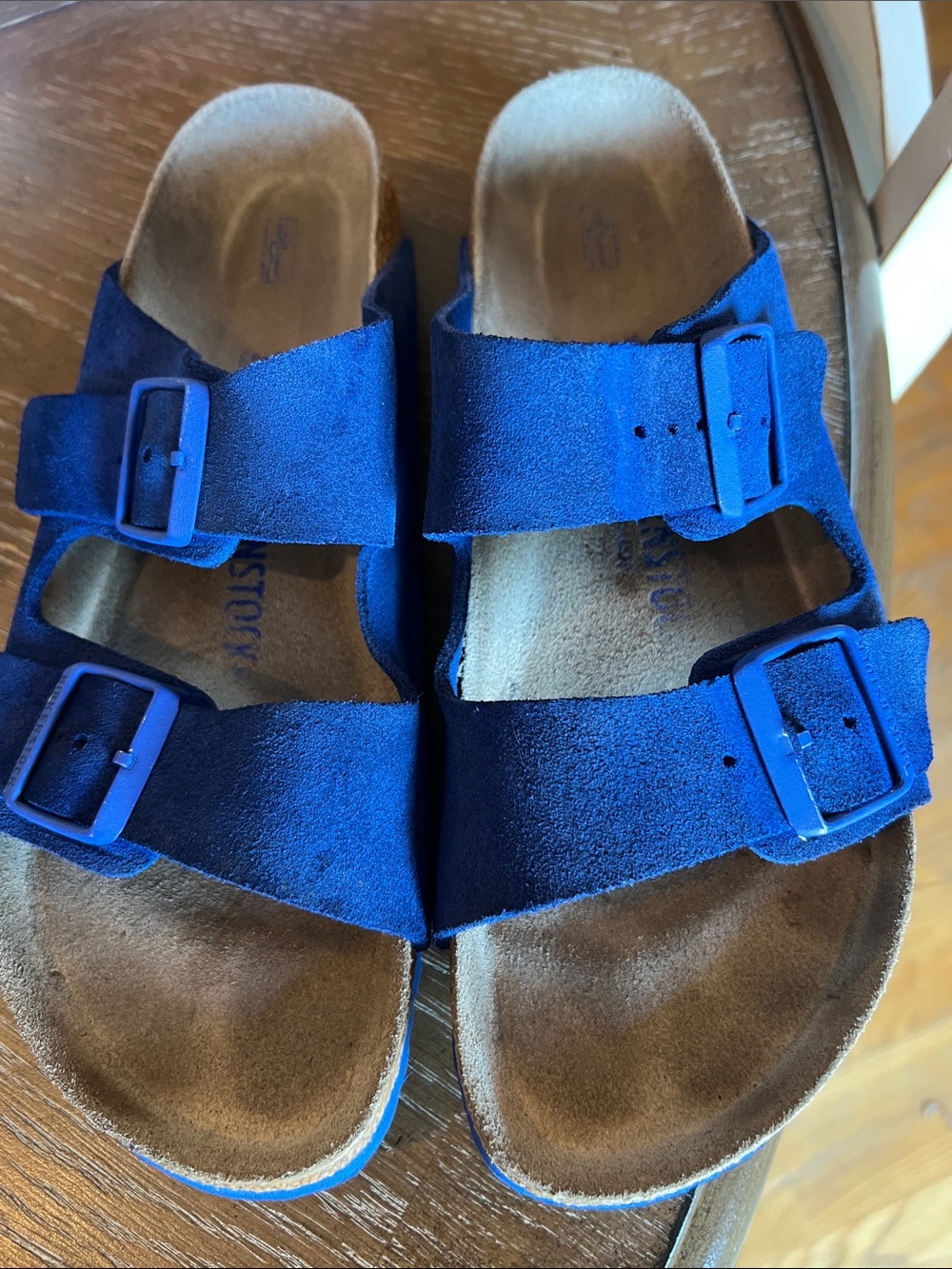 Birkenstock  Blue Suede Two-Strap Sandals